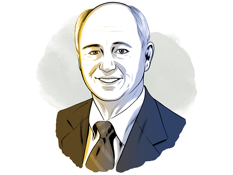 Blue and gold illustration of Bill Todd